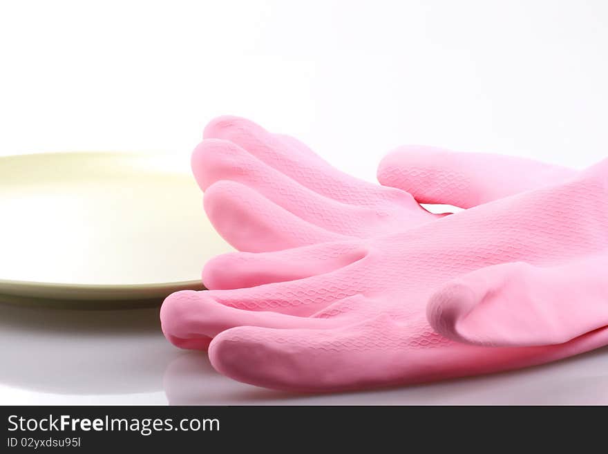 A pair of pink rubber cleaning