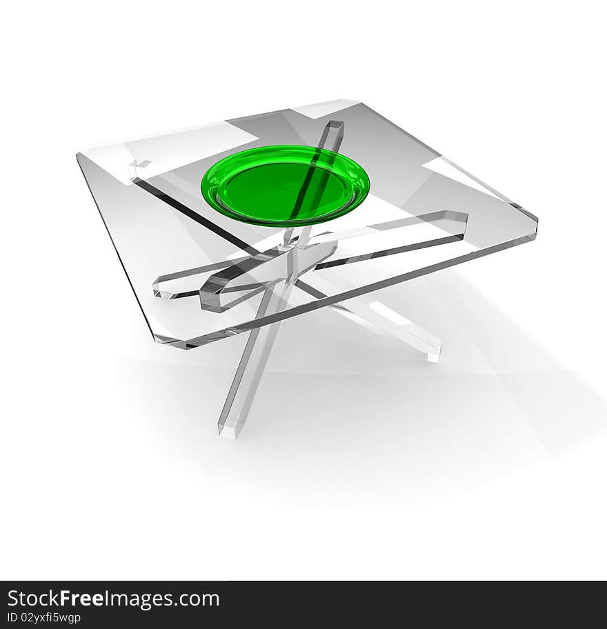 Green glass plate on glass table