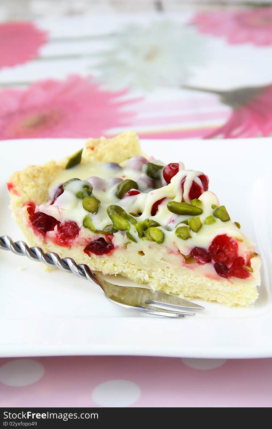 Cake with berries, white chocolate and nuts. Cake with berries, white chocolate and nuts