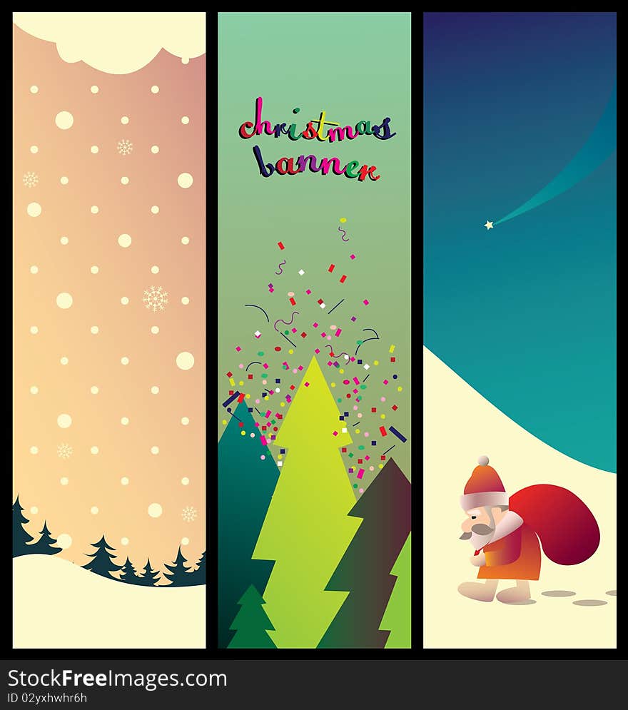 Collection of christmas banner With a landscape, Santa Claus and fur-trees