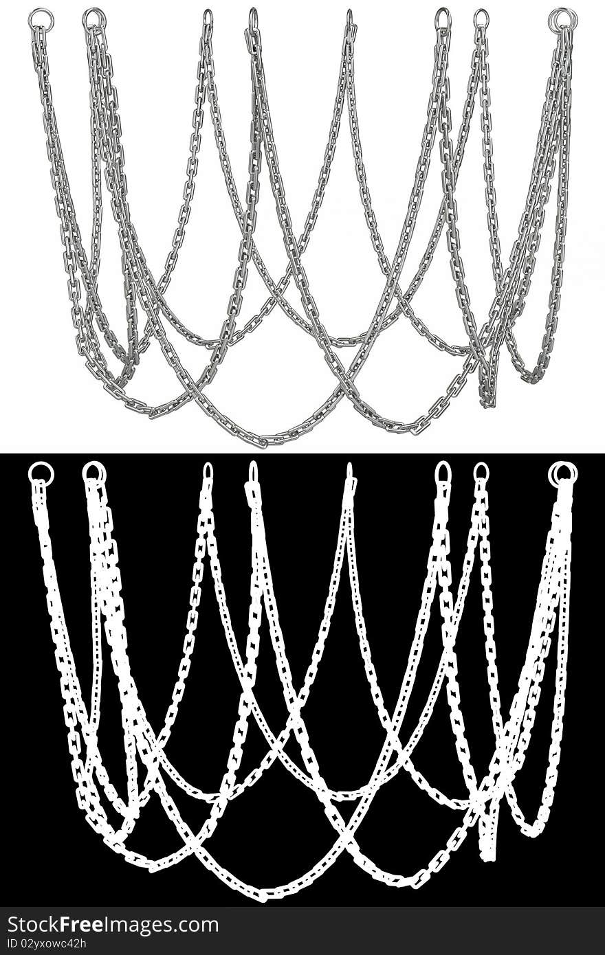 Metal chain on white background and alpha mask. 3D illustration. Metal chain on white background and alpha mask. 3D illustration