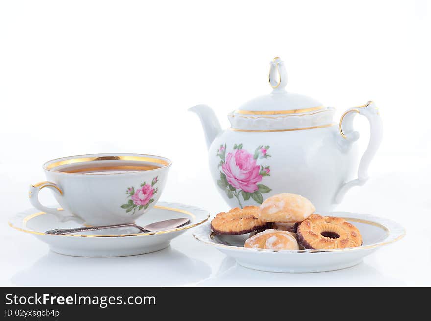 Tea accessories on a white background