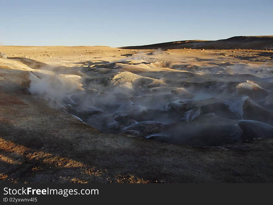 Sol de manana geyser basin, one of the highest in the woerl, Bolivia. Sol de manana geyser basin, one of the highest in the woerl, Bolivia