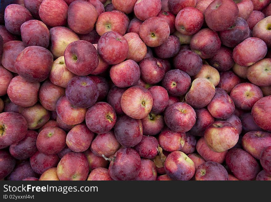 A pile of apples freshly picked at a farm stand can be used as a background