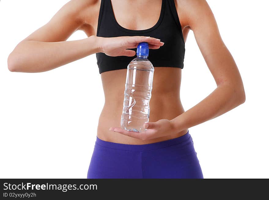 Sports Woman with a bottle of water isolated on with background