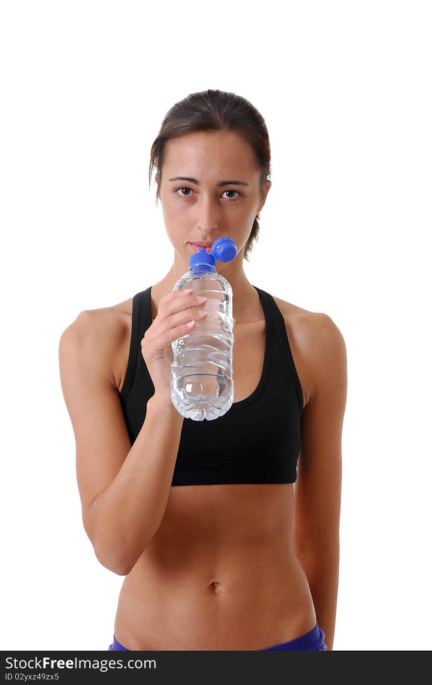 Sports Woman with a bottle of water isolated on with background