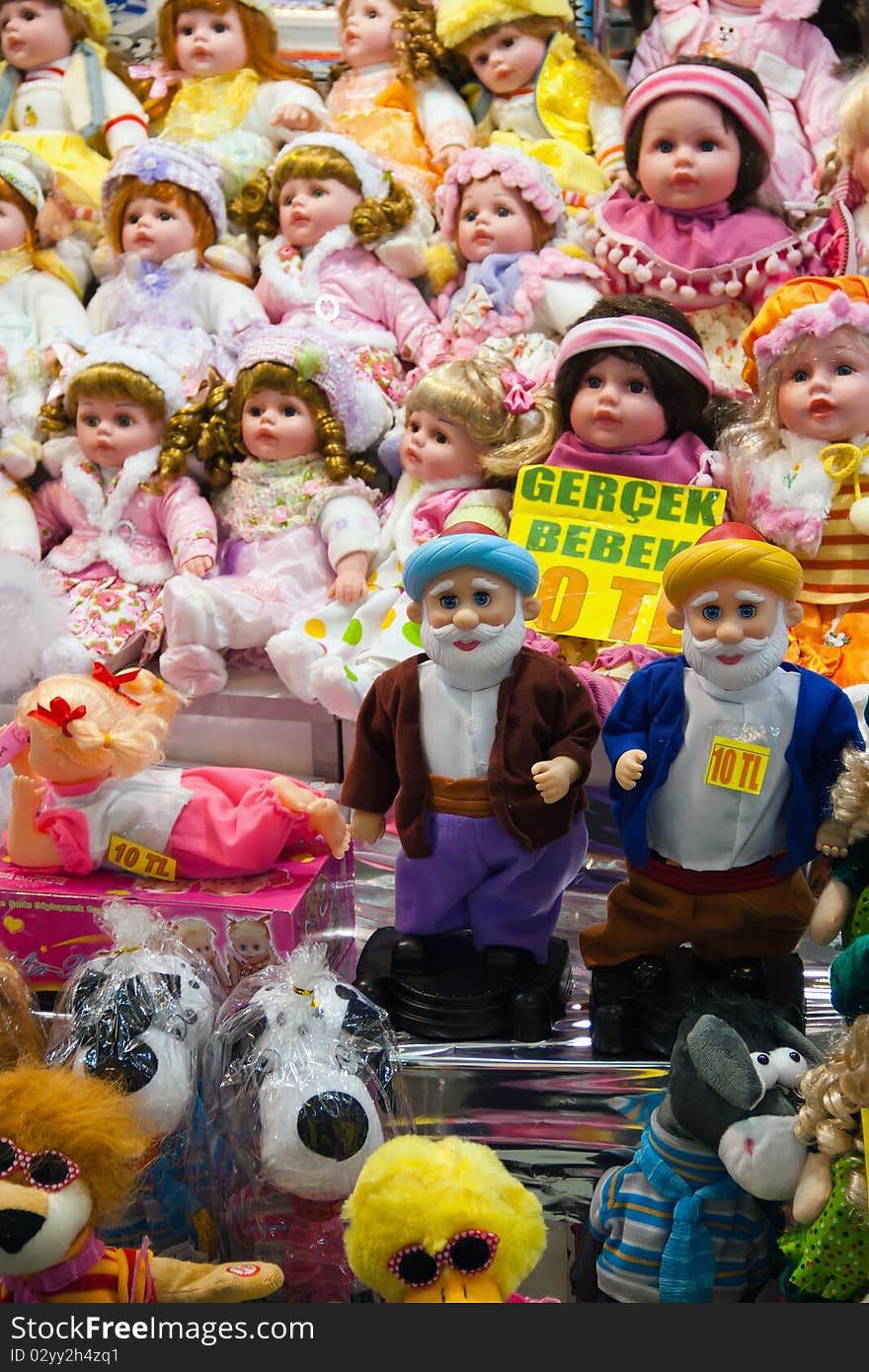 Several babies for sale in a market in Eminonu. Several babies for sale in a market in Eminonu