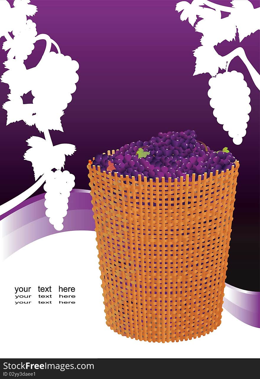 Abstract background with vines and grapes in detailed basket. Abstract background with vines and grapes in detailed basket.