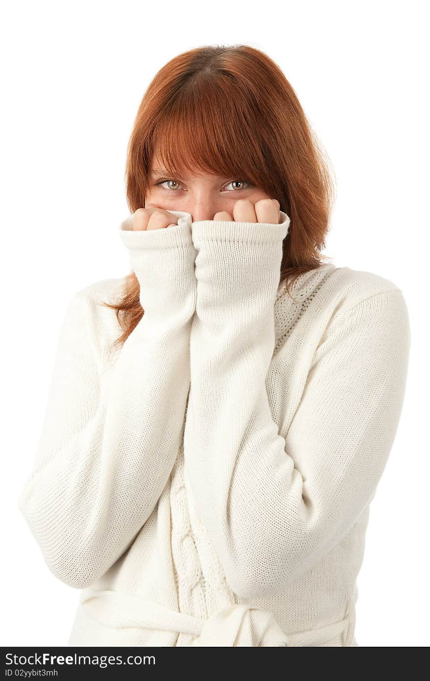 Beautiful European young woman isolated on a white. Beautiful European young woman isolated on a white