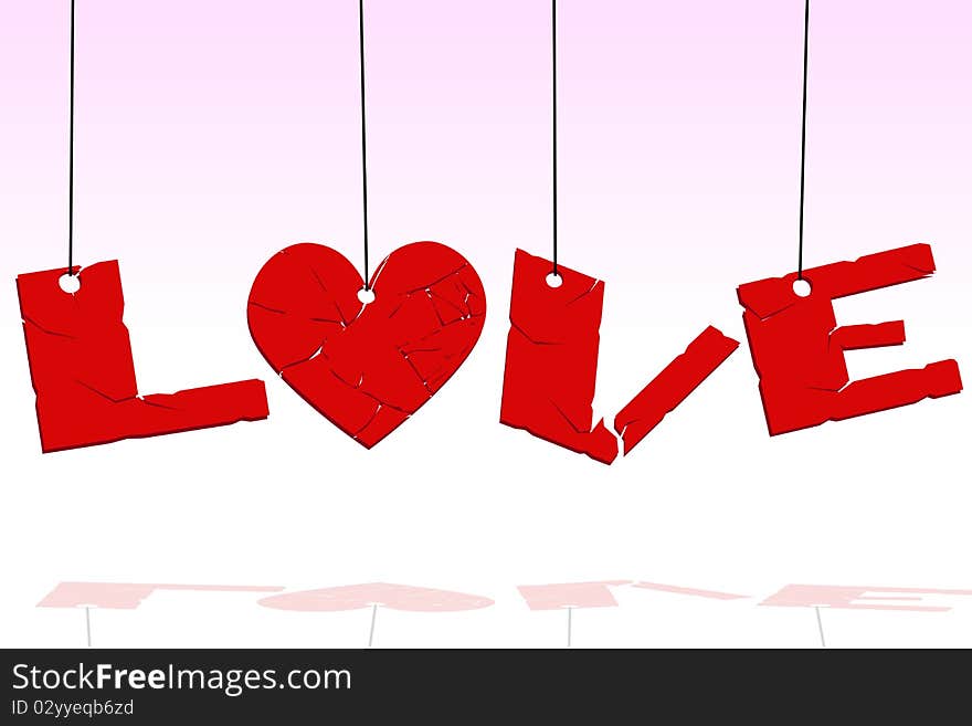 Illustration of love text hanging. Illustration of love text hanging