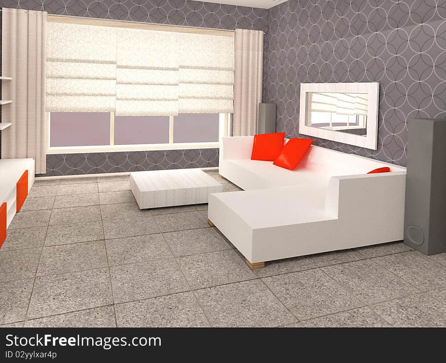 An image of a modern living room - 3D render illustration