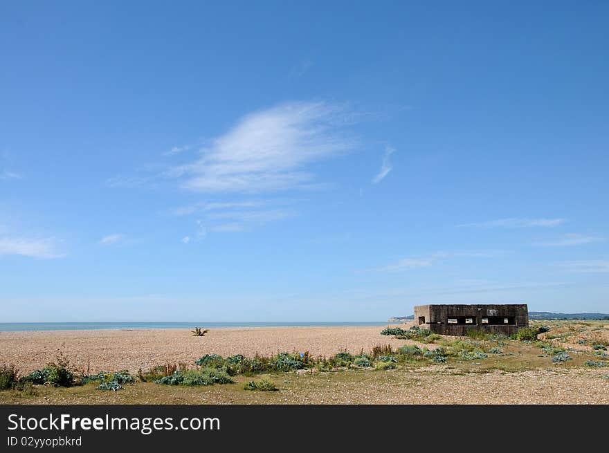 Concrete bunker on beach, Rye harbour