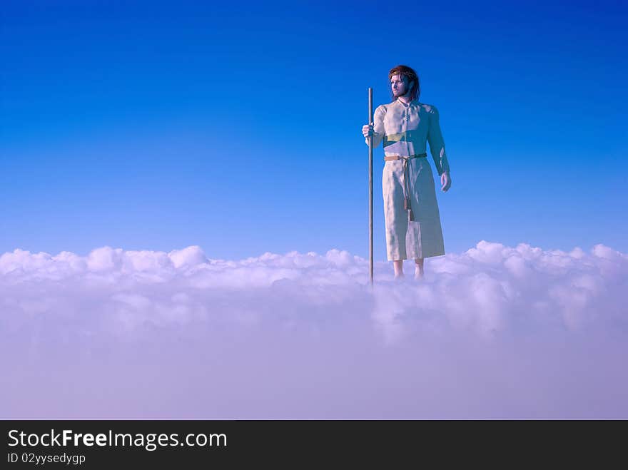 Jesus stands in the clouds. Jesus stands in the clouds