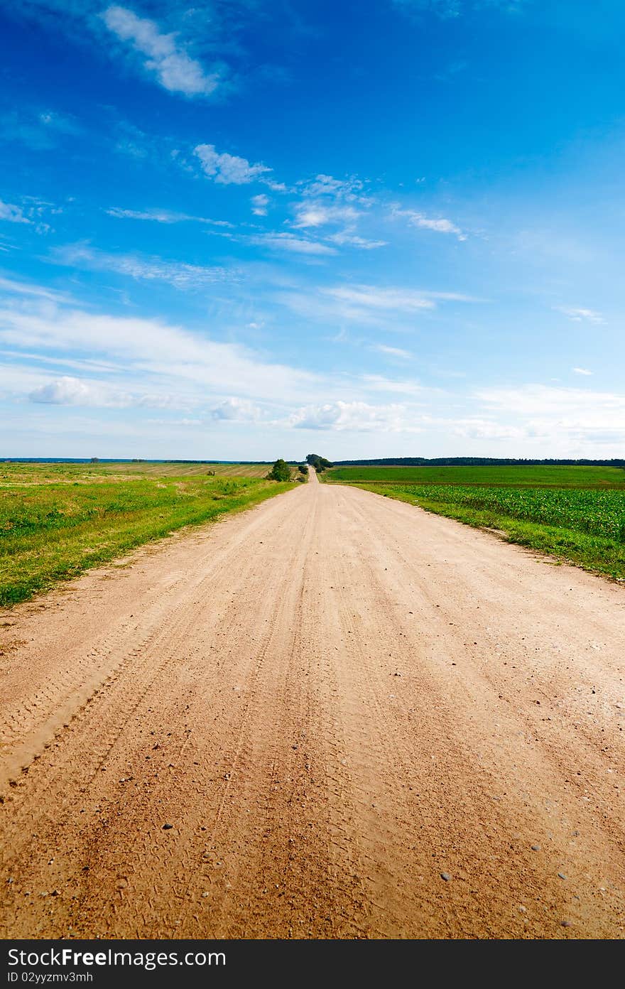 Long road to green hills.  Kola Peninsula.