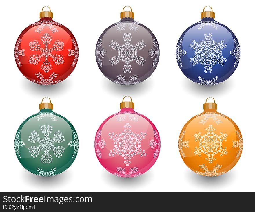 Christmas baubles isolated on white. Vector illustration.