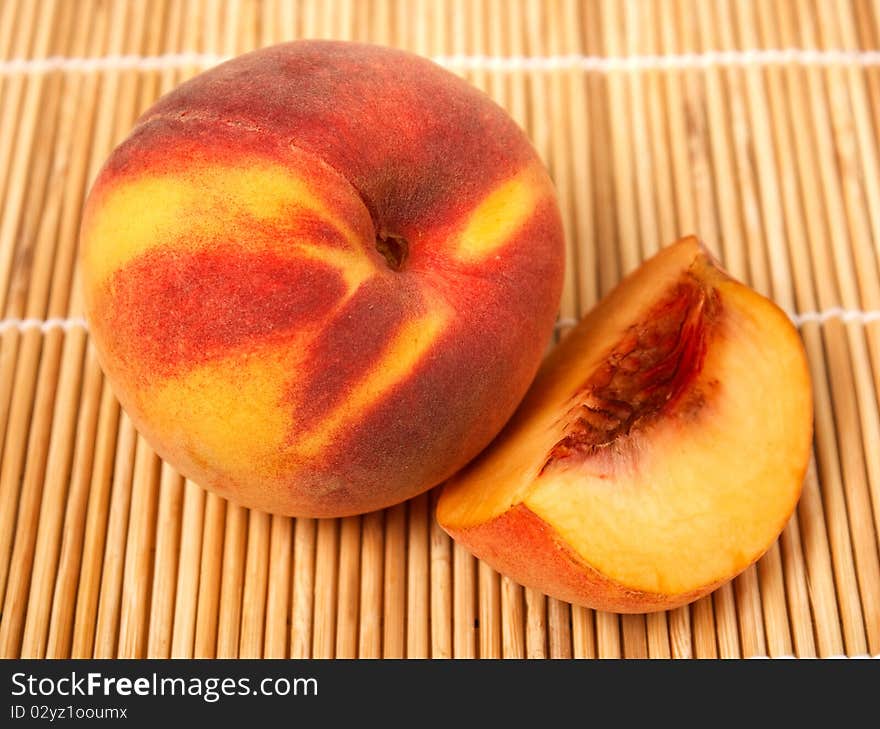 Few peaches on rural background