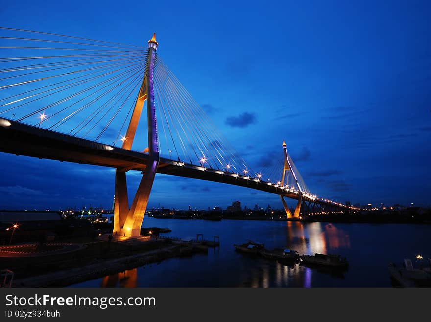 King Bhumibol Bridge at night