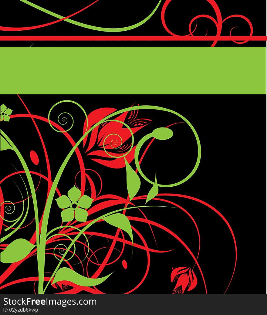 Red and green decorative flowers and place for text