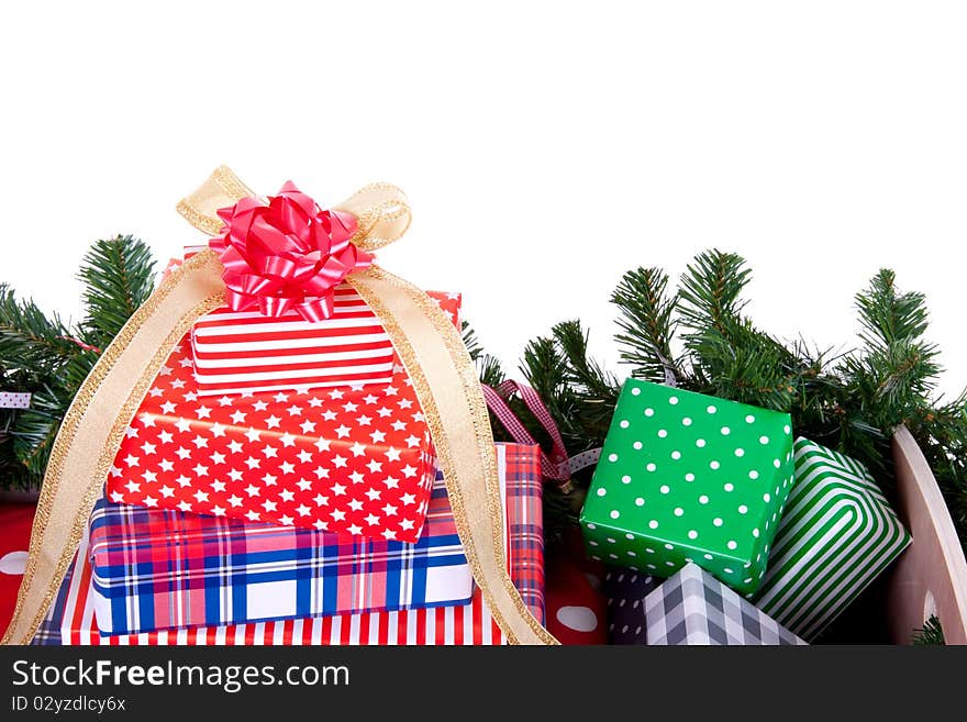 Colorful decorated christmas present isolated on white background. Colorful decorated christmas present isolated on white background