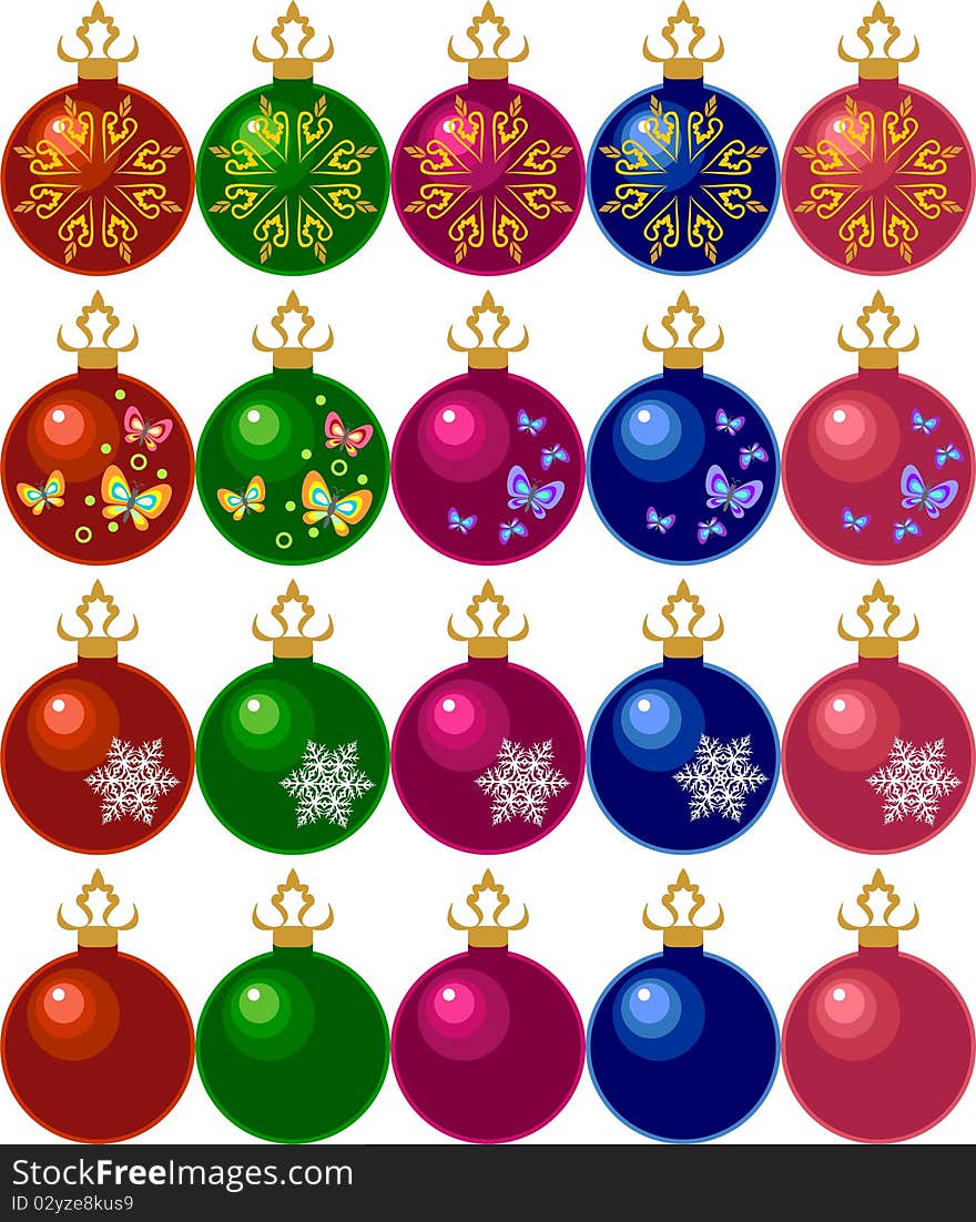 Christmas balls of different colors with a pattern