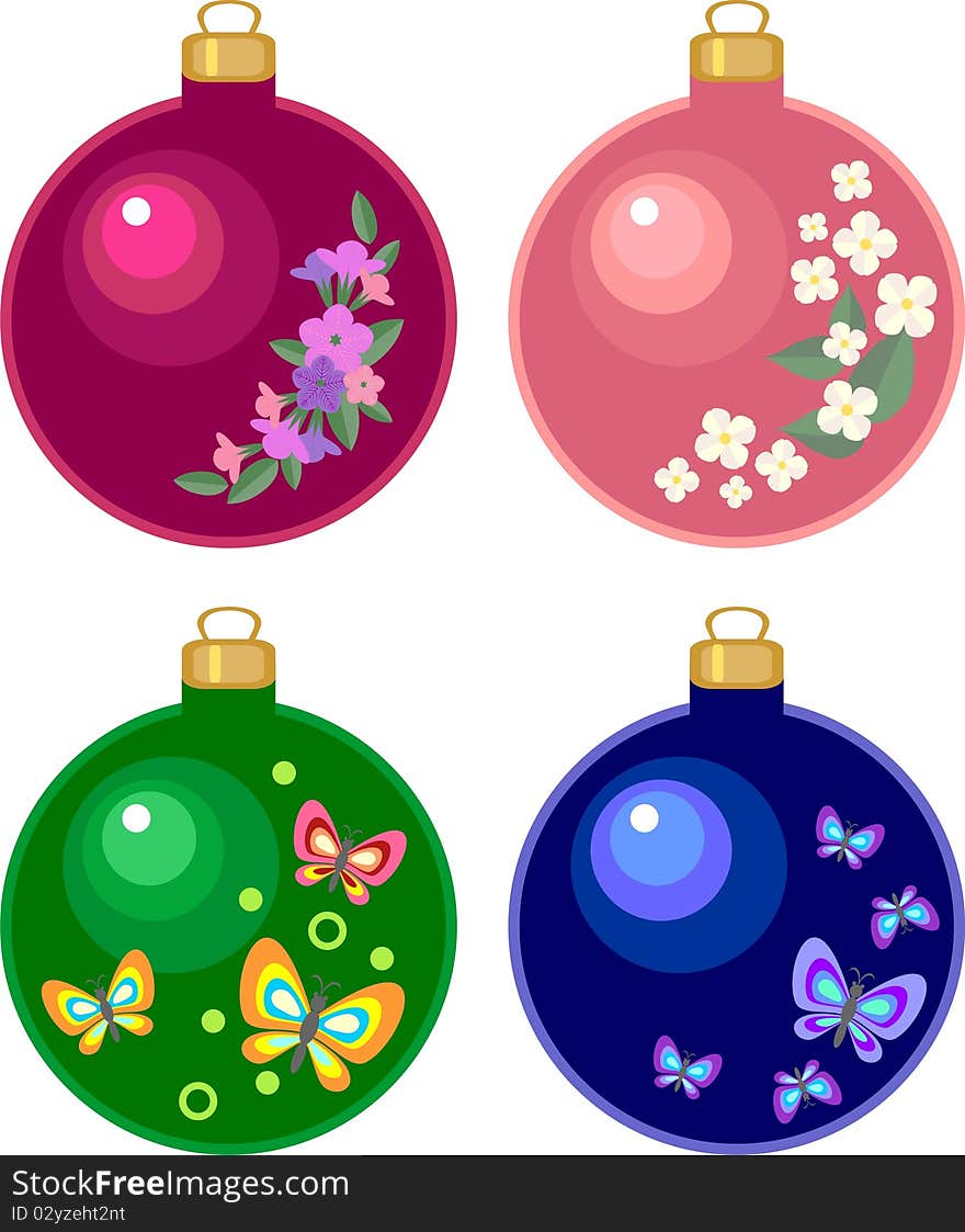 Christmas balls of different colors with a pattern