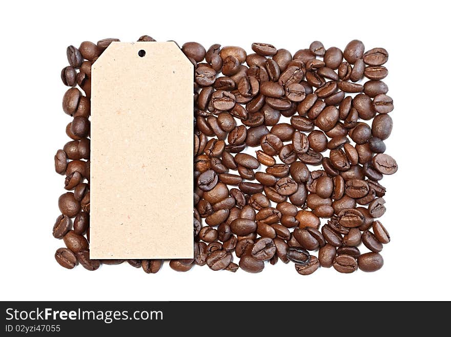 Coffee beans with card on a white background. Coffee beans with card on a white background.