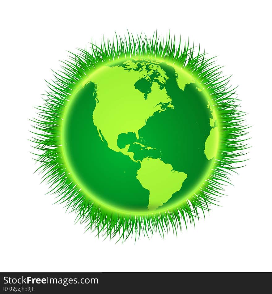 Shiny green planet covered with grass. Shiny green planet covered with grass