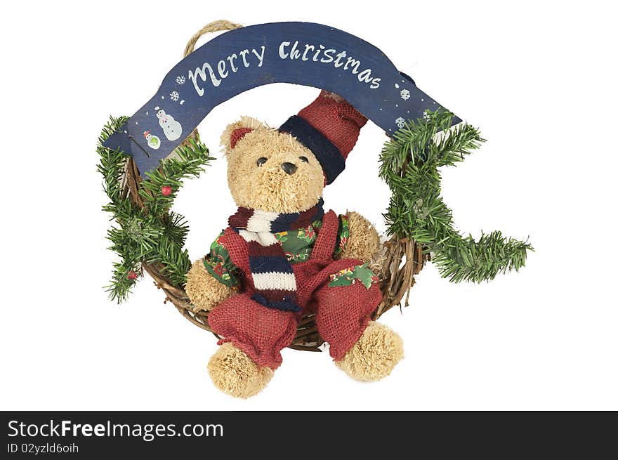 View of an elegant christmas wreath with bear