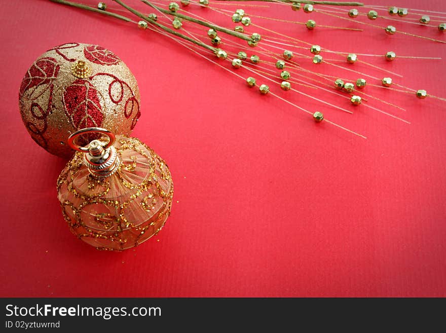 Gold and red ball, space to insert text or design. Gold and red ball, space to insert text or design