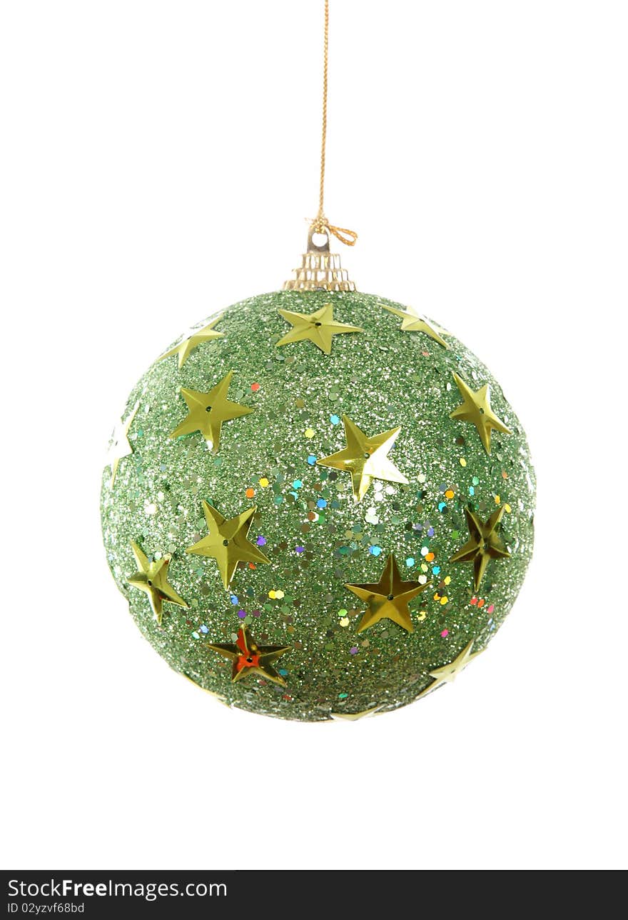 Green Christmas ball with stars isolated on white. Green Christmas ball with stars isolated on white.