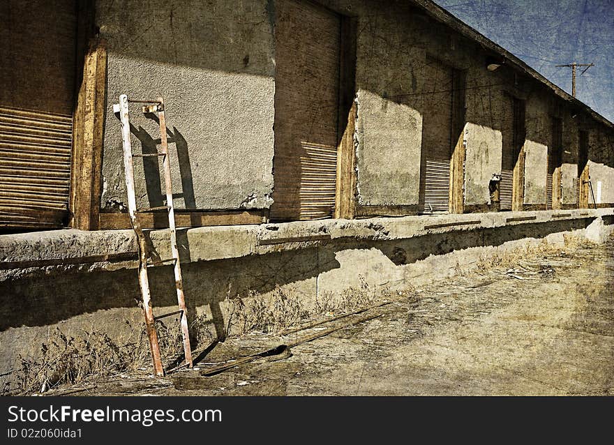 Abandoned loading docks with a texture overlay. Abandoned loading docks with a texture overlay.