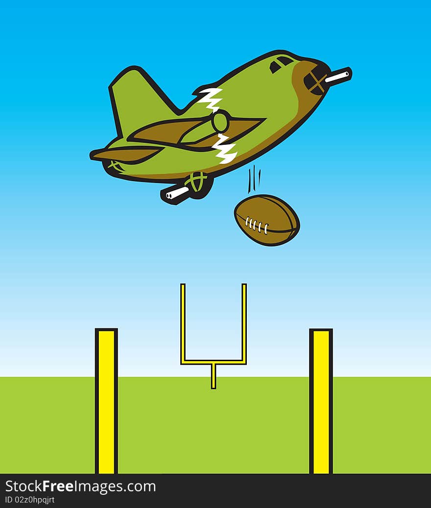 Bomber dropping a football ilustrating the concept of throwing a long bomb for a touchdown. Bomber dropping a football ilustrating the concept of throwing a long bomb for a touchdown.