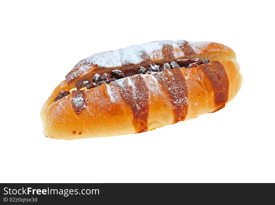 Chocolate bread on white background