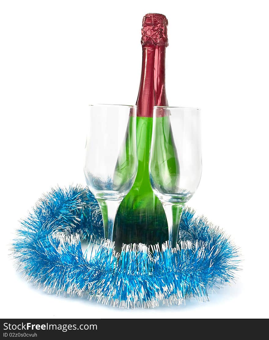 Champagne and wine glasses on a white background