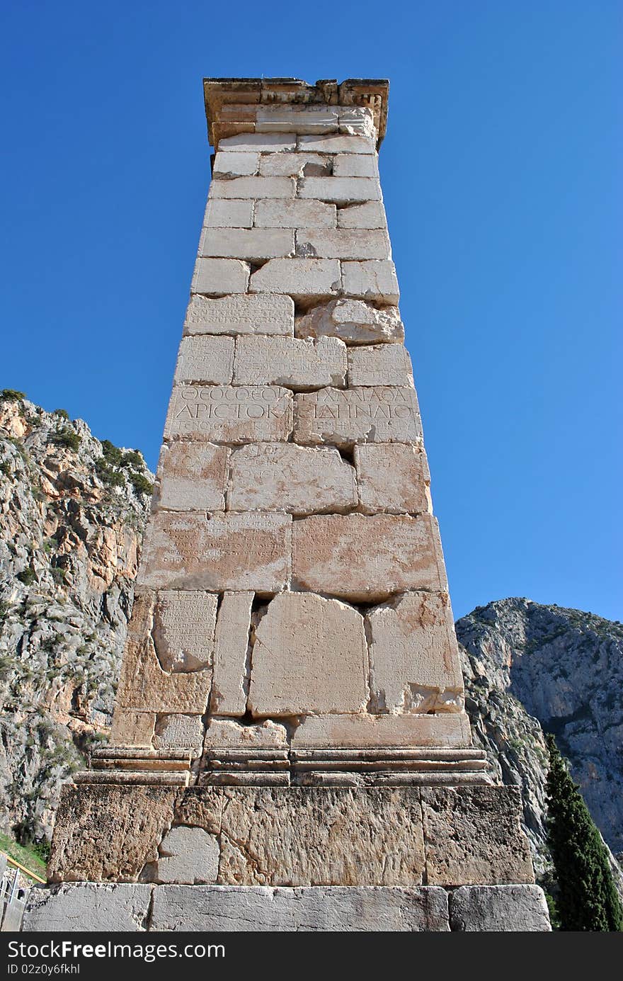 Column in ancient - delphi, greece. Column in ancient - delphi, greece