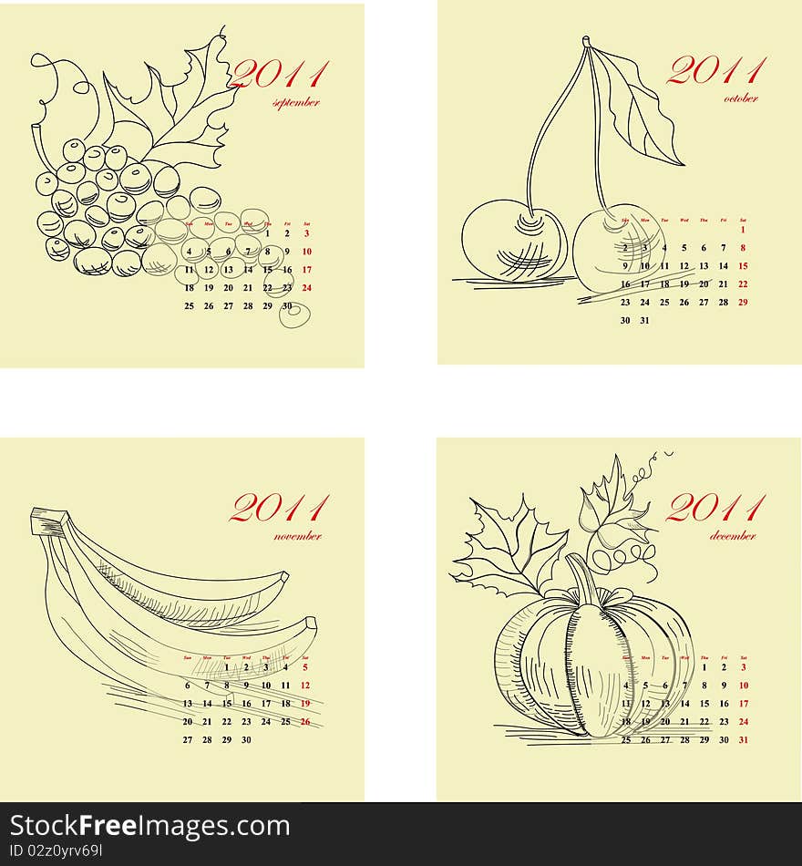 Calendar for 2011 with fruit. Part 1