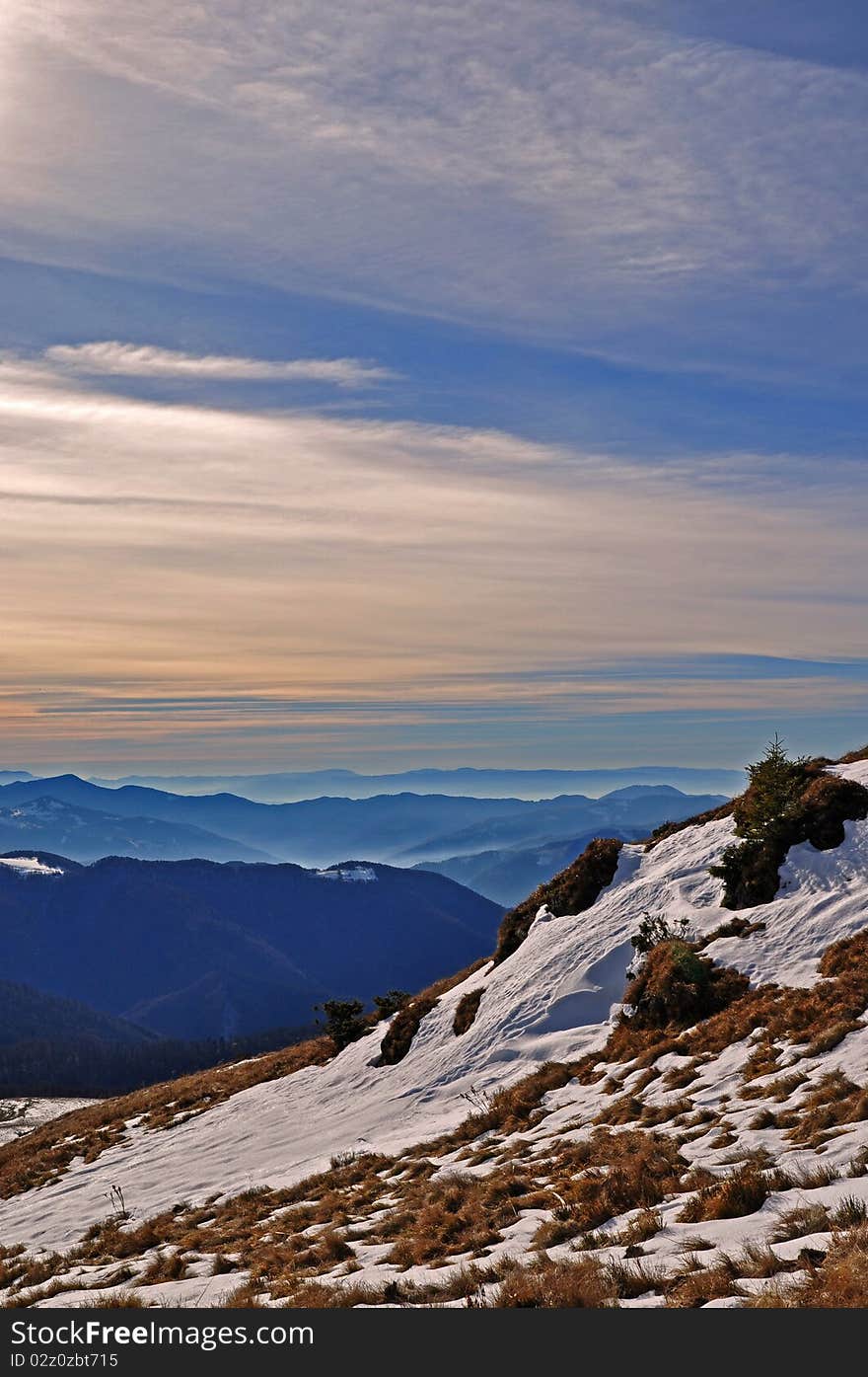 Autumn evening in mountains.