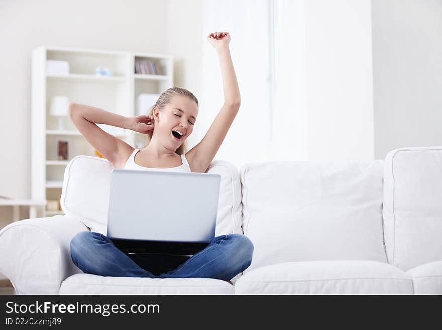 Yawning Girl With Laptop