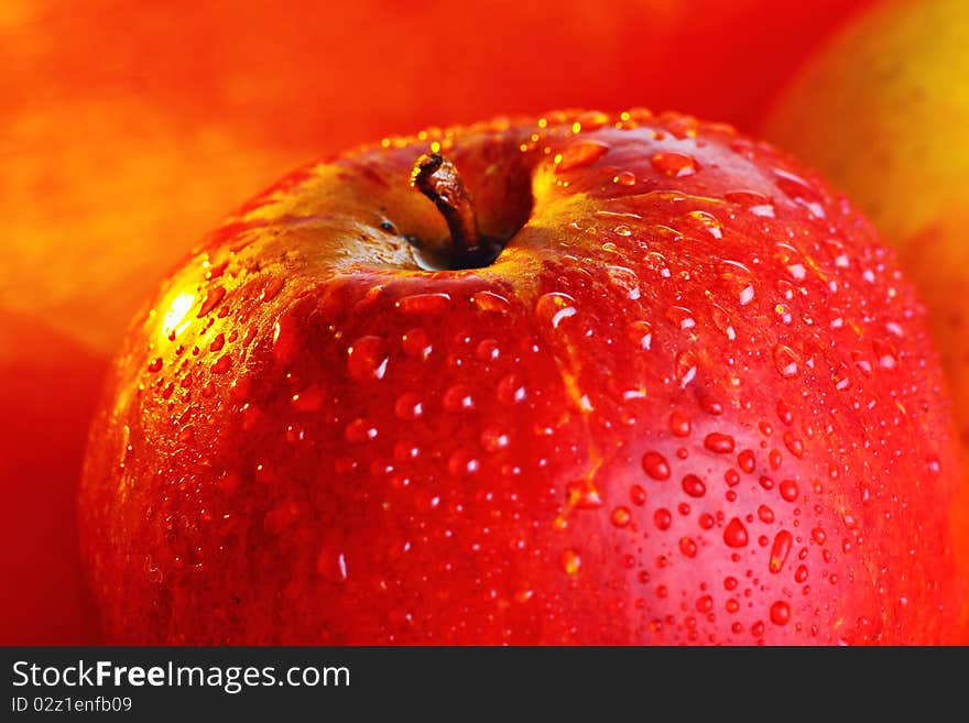 Fresh apple with water drops