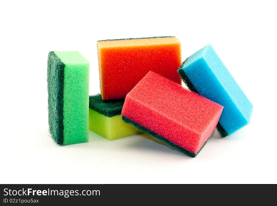 Sponges for washing dishes on white background