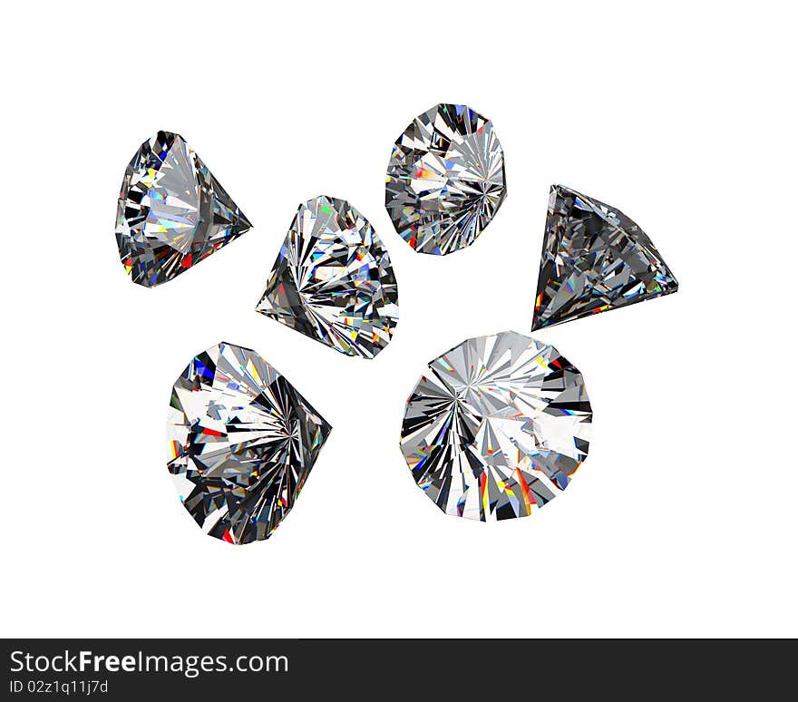 Different angles of same diamond isolated on white. Different angles of same diamond isolated on white