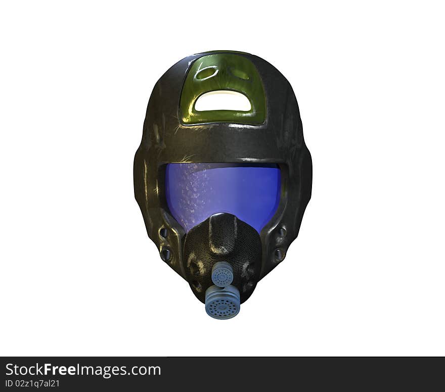 Space traveler's helmet (front view) isolated