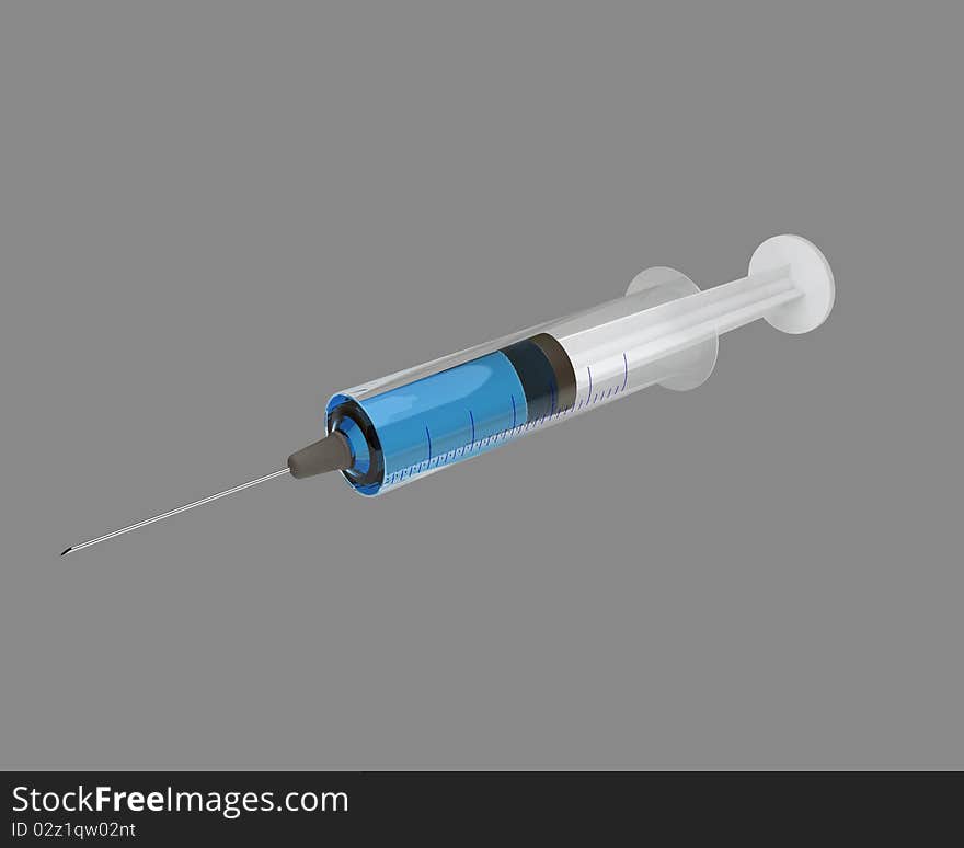 Syringe filled with blue liquid isolated. Syringe filled with blue liquid isolated