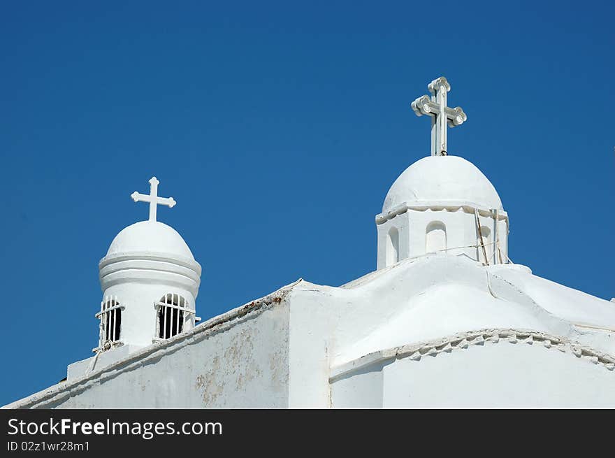 White Domes Of Traditional Greek Orthodox Church