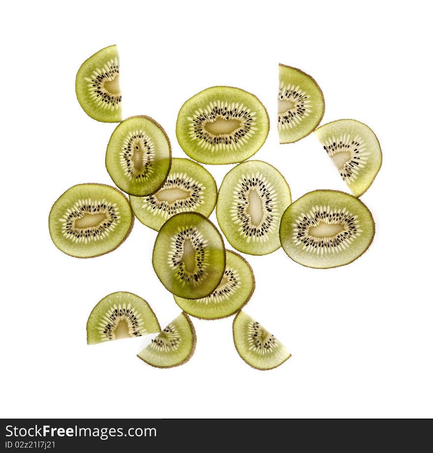 Food composition: kiwi slices on white background. Food composition: kiwi slices on white background