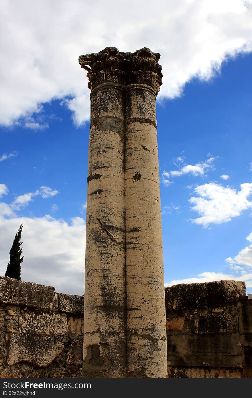 Column at the ruins of Capernaum synagogue