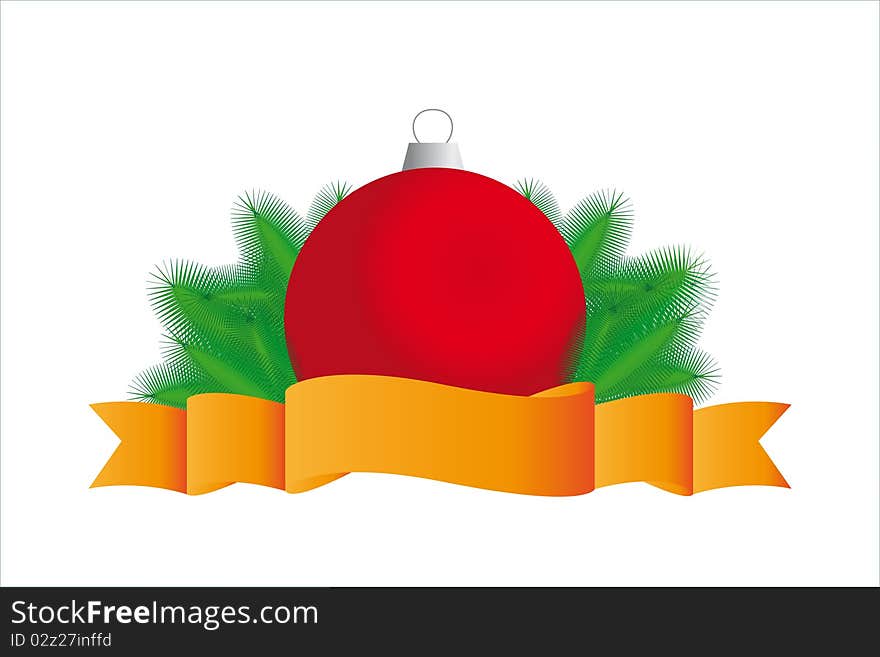 Christmas icon: Red fur-tree sphere with a ribbon