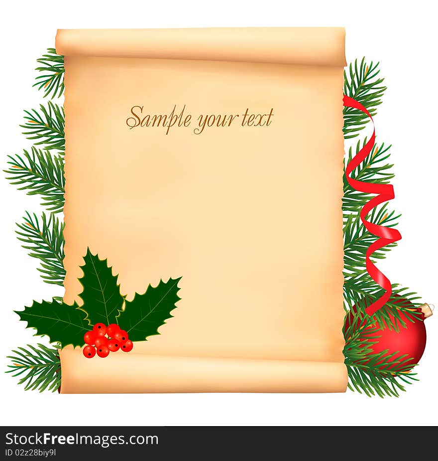 Christmas decorations on the old paper. Vector.