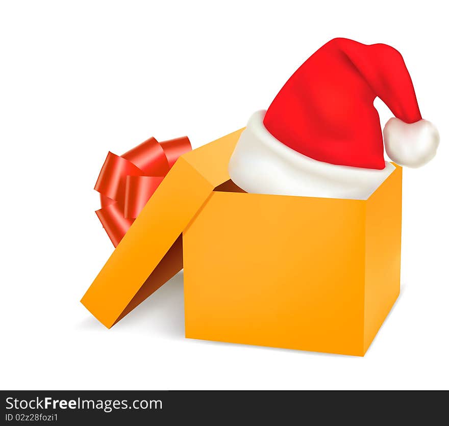 Christmas gift box and santa hat. Vector.