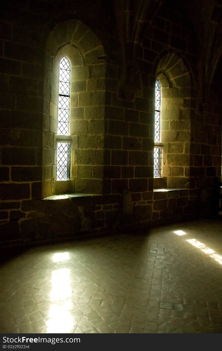 Light streaming through two windows, Mont St Michel, Normandy, France